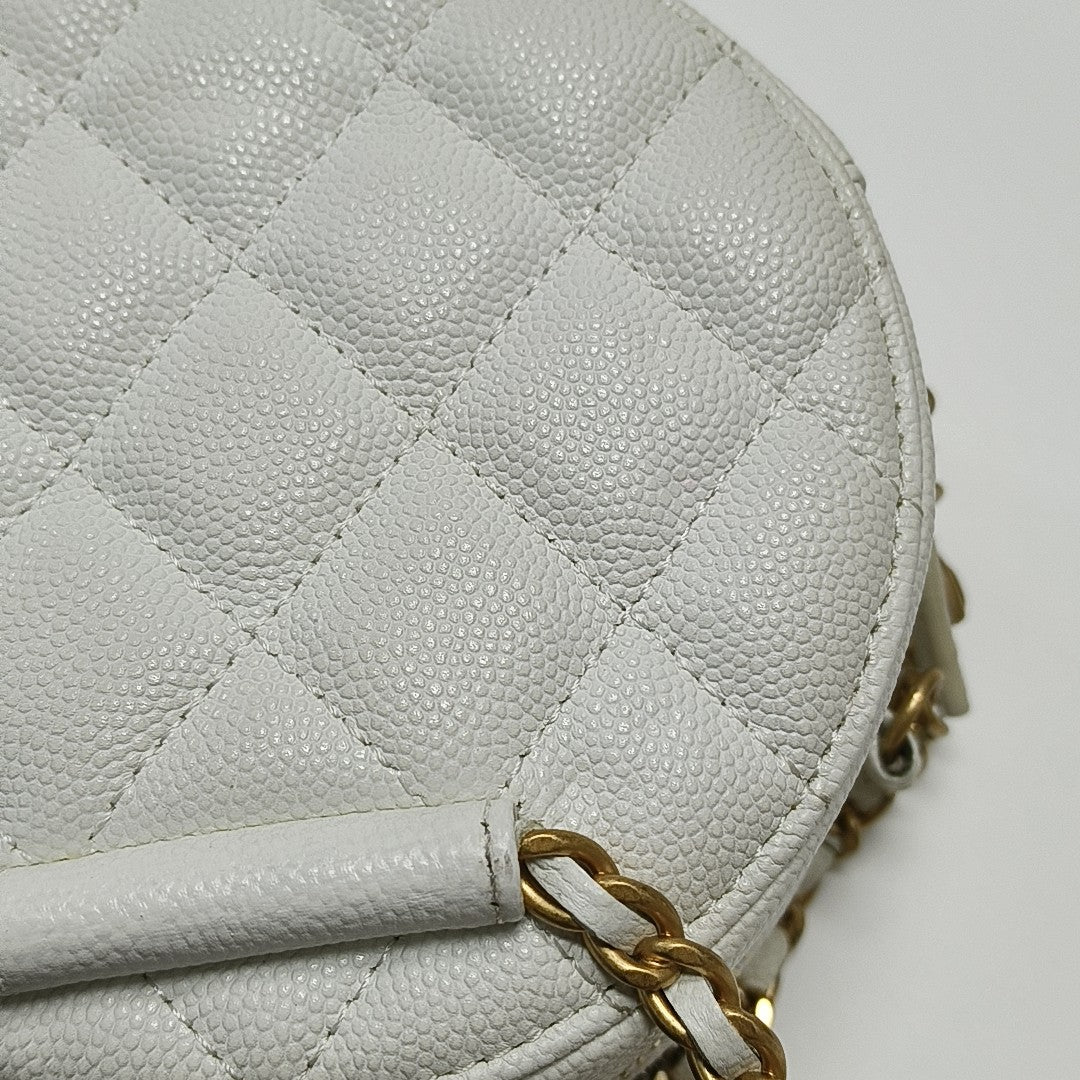 Quilted Grained Calfskin Shoulder Bag White