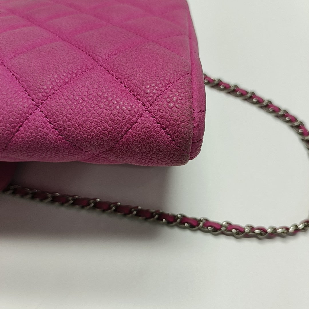 Clásico Flap Piel de Becerro Granulada Acolchada Rosa