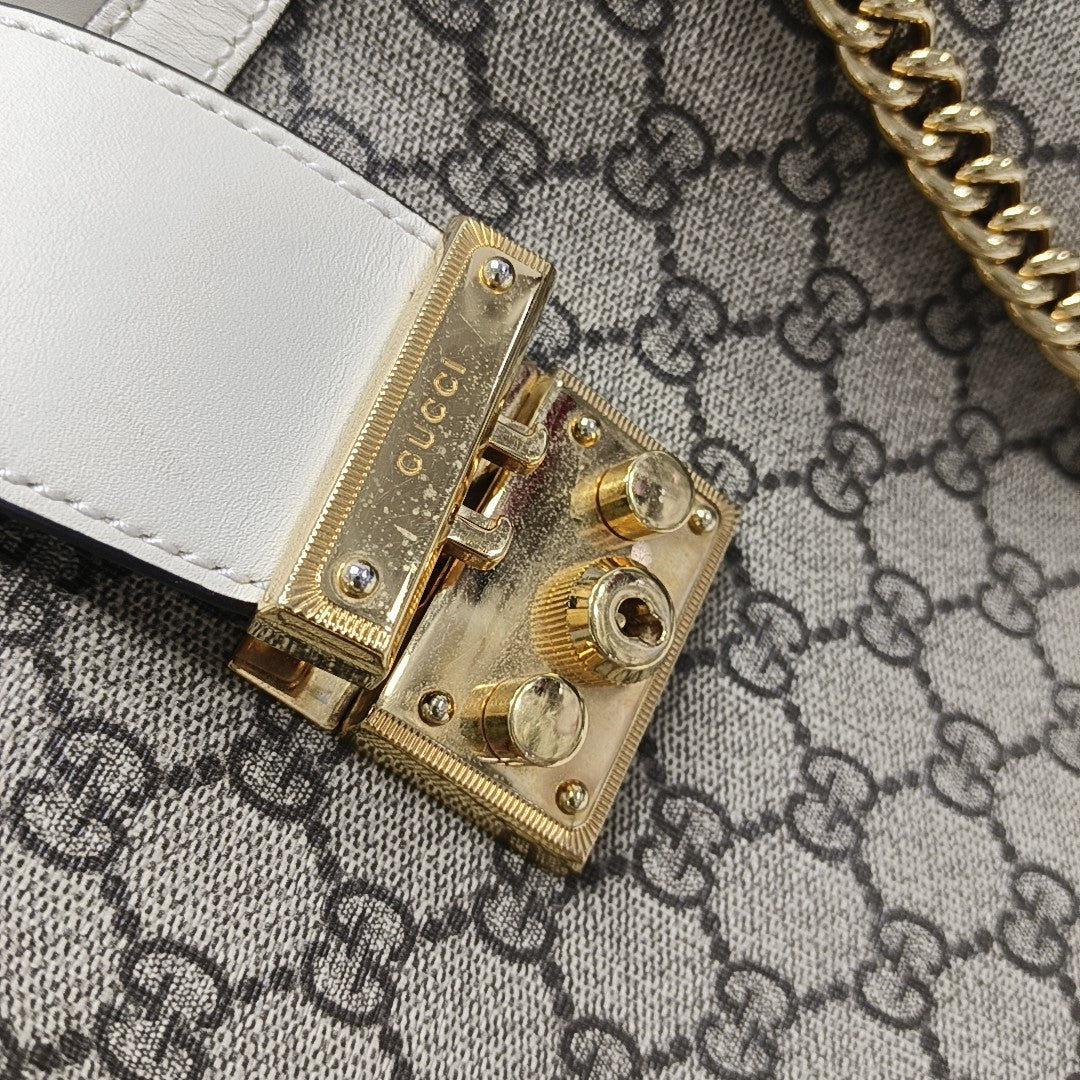 Padlock Medium Monogram Coated Canvas Beige