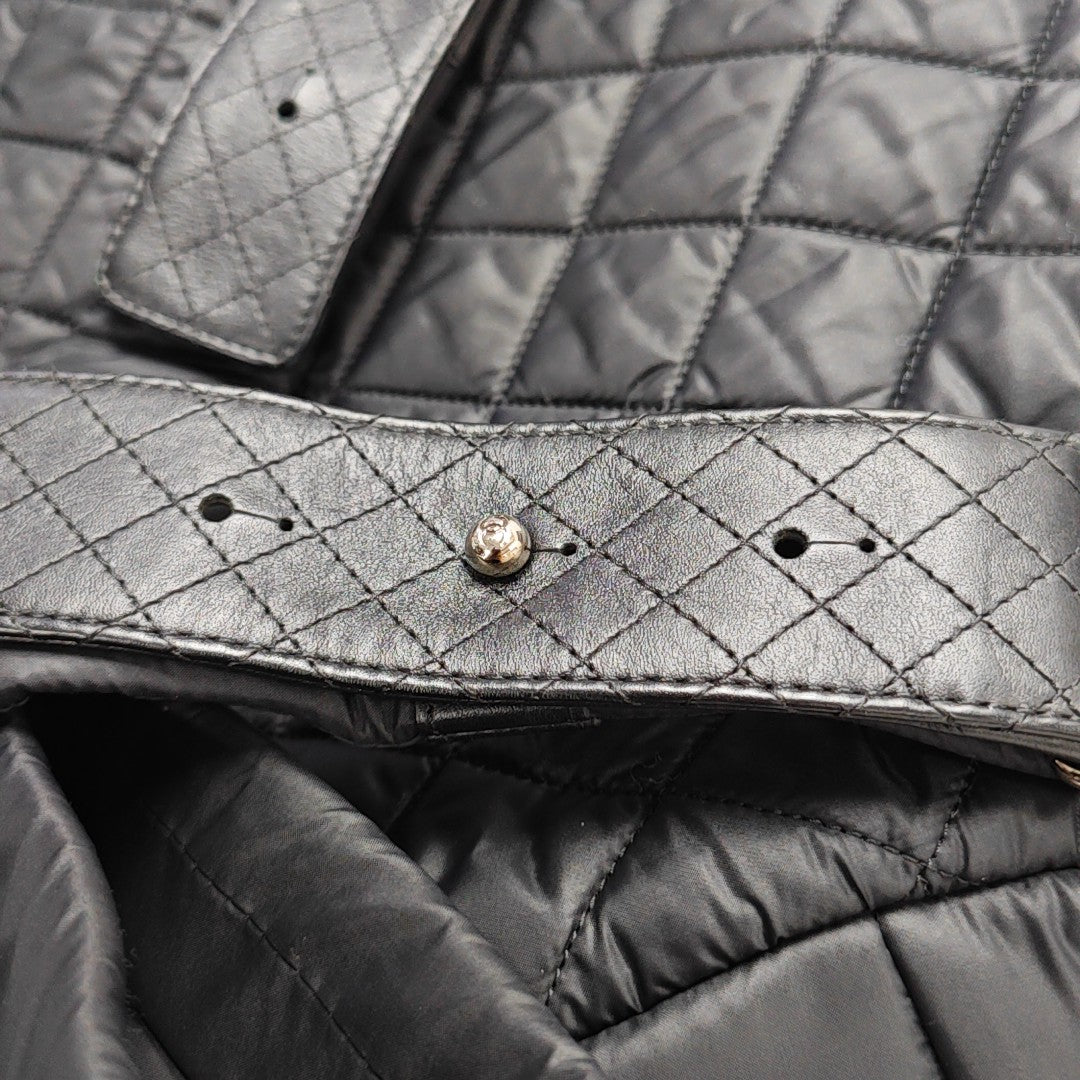 Quilted Fabric Backpack Black