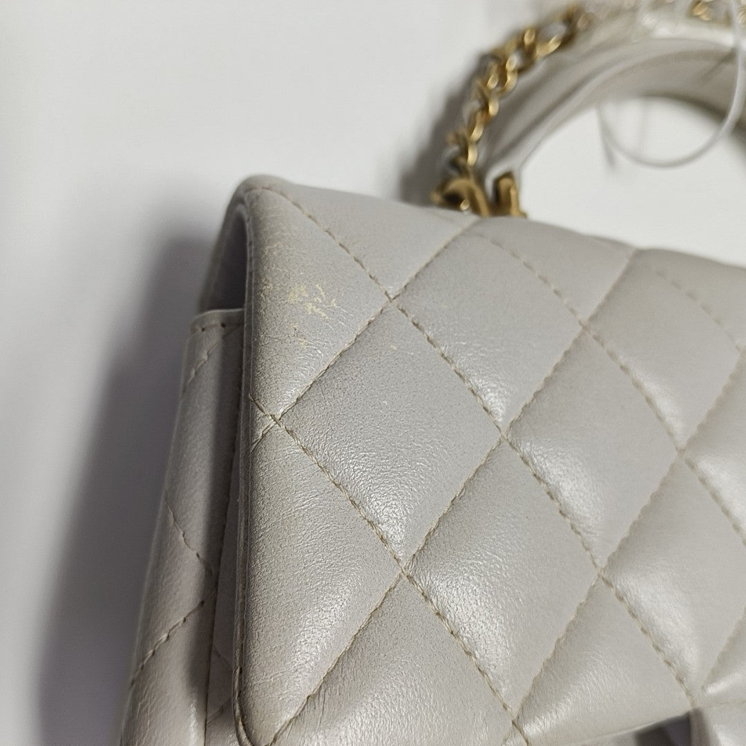 Quilted Lambskin Shoulder Bag White