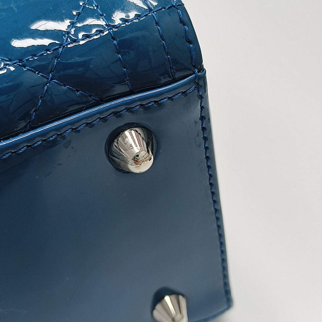Lady Dior Large Cannage Patent Leather Blue