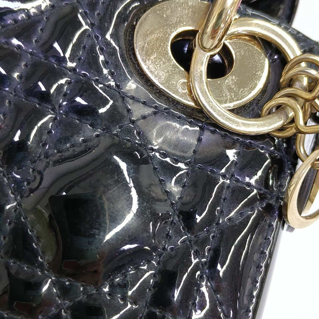 Lady Dior Mini Cannage Patent Leather Black
