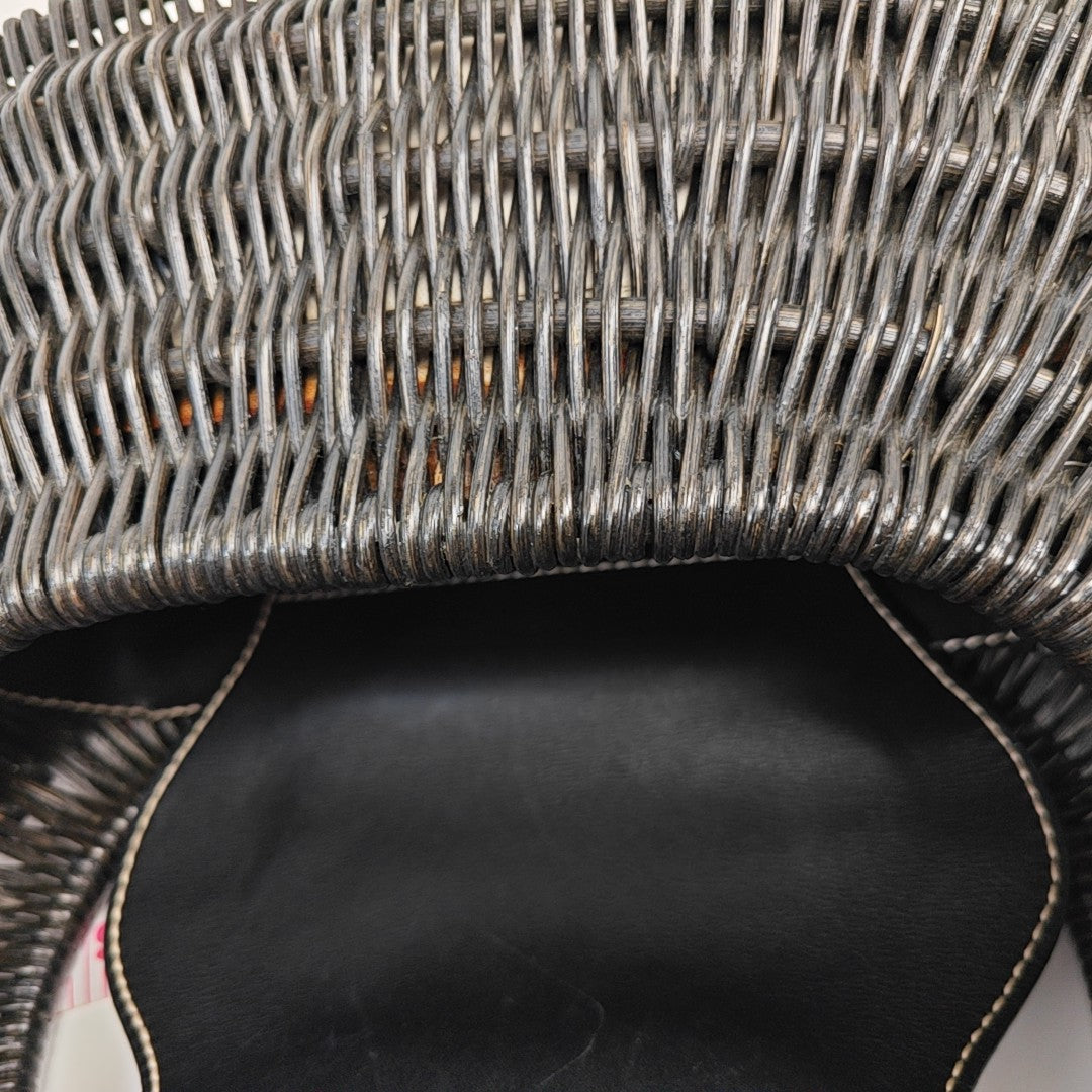 Straw Top Handle Bag Black