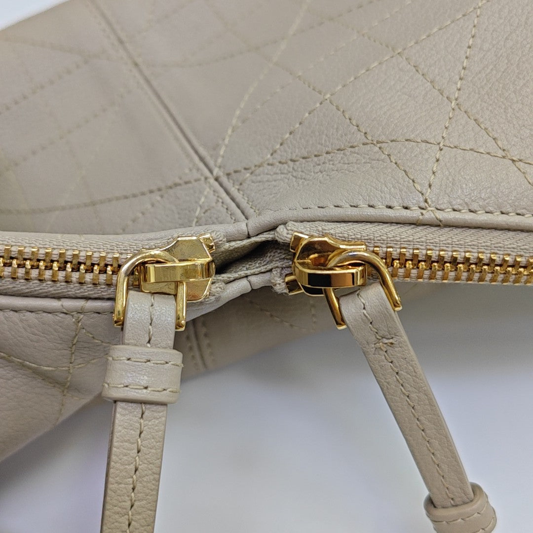 Cannage Calfskin Top Handle Bag Medium Beige