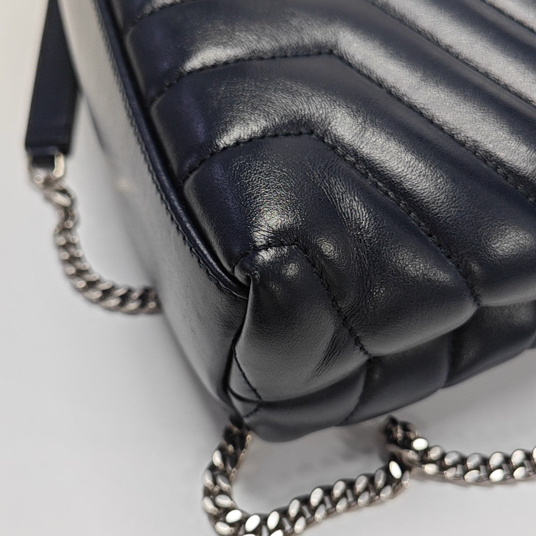 LOULOU Small Chevron Calfskin Blue