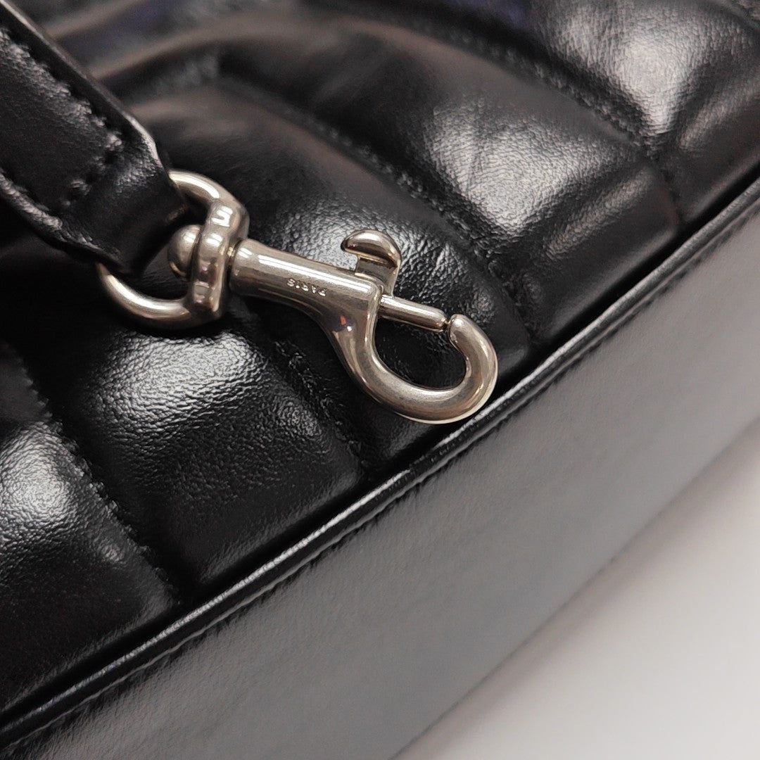 Chevron Leather Tote Bag Black