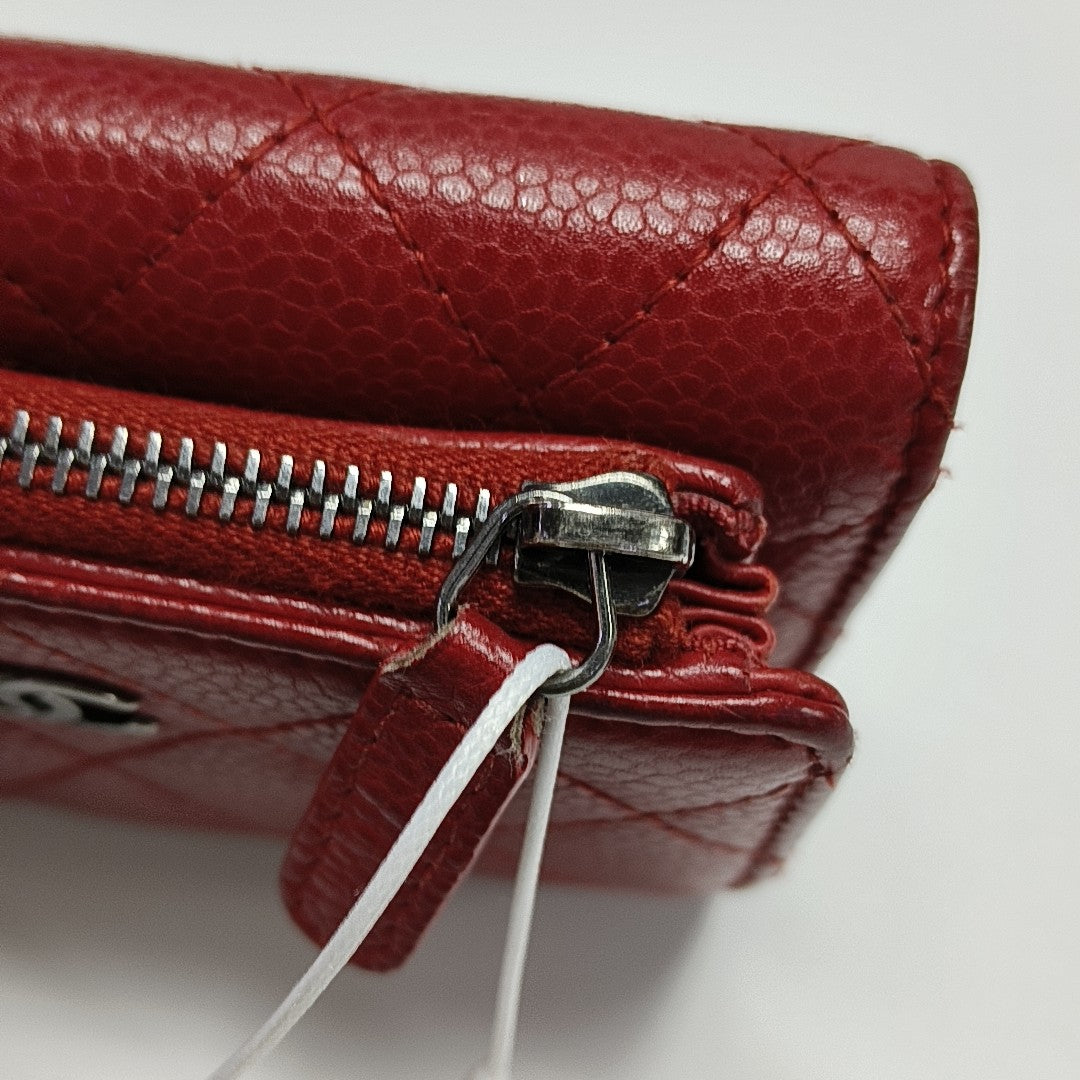 Quilted Grained Calfskin Wallet Red