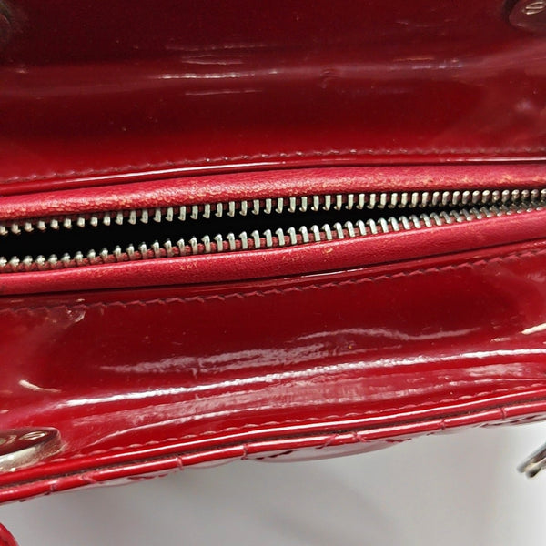 Authenticated pre-owned  Lady Dior Medium Quilted Patent Leather Red - Tote Bag at Looply