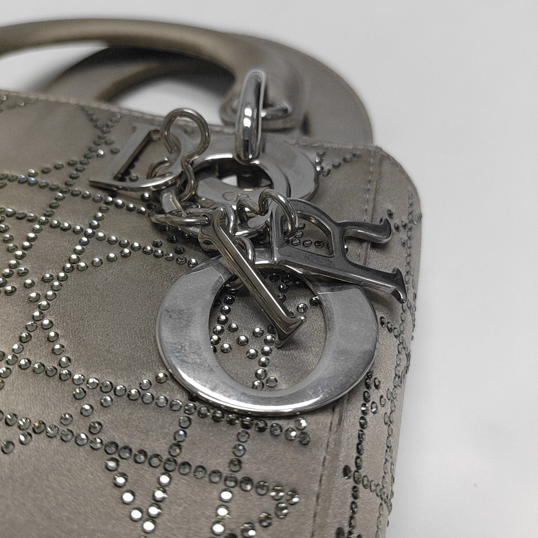 Lady Dior Mini Cannage Silk Satin Gray
