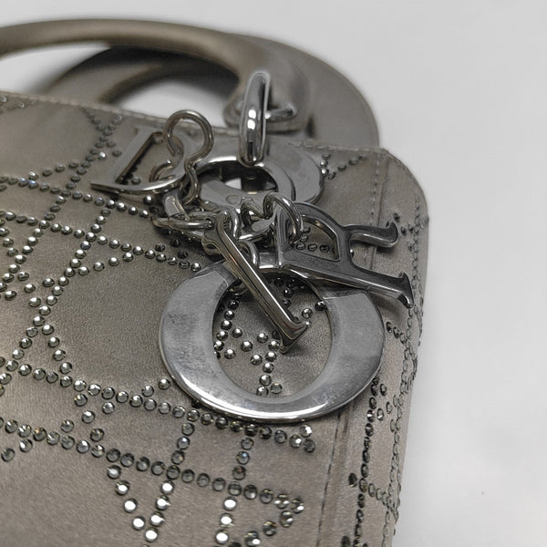 Lady Dior Mini Cannage Silk Satin Gray