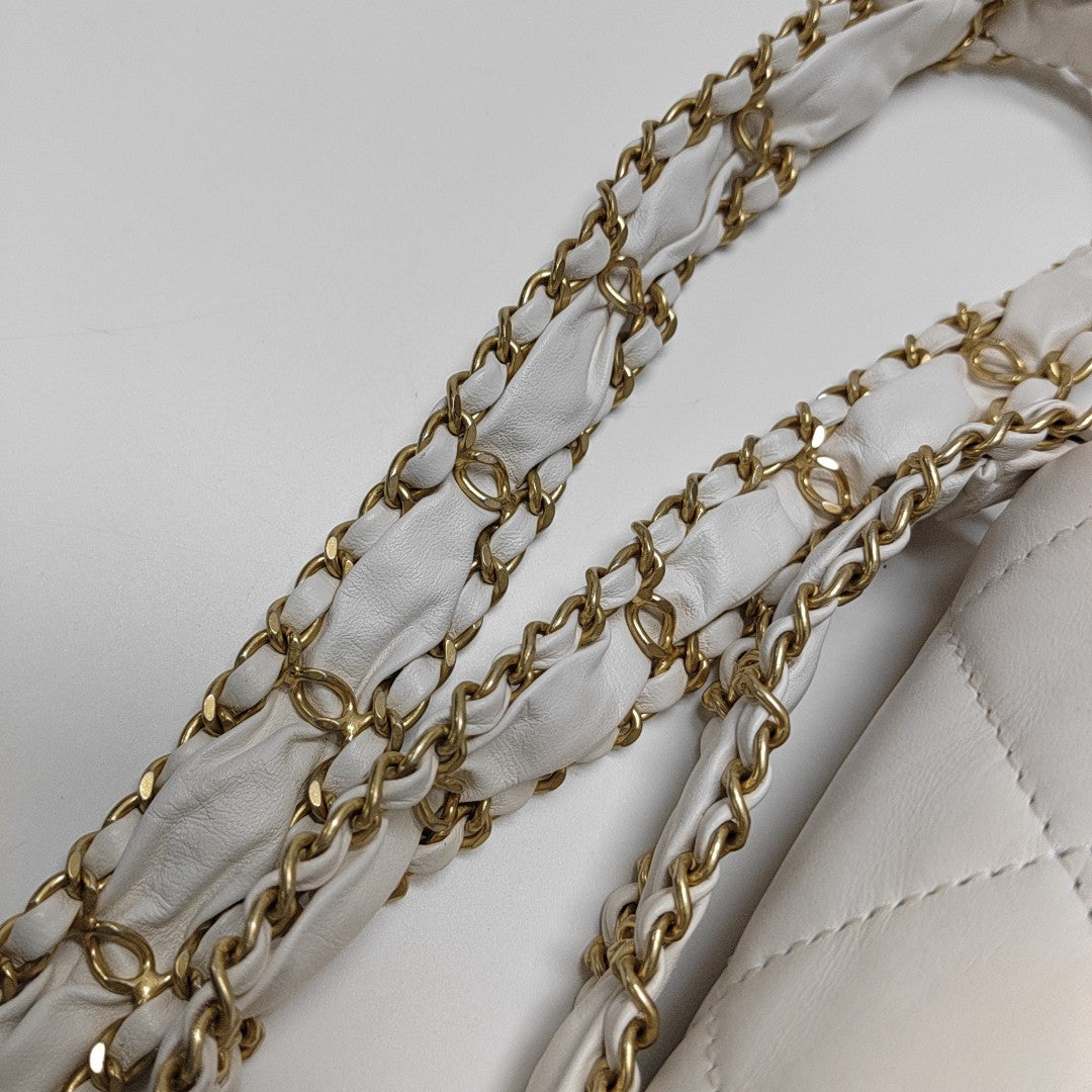 CHANEL 19 Small Quilted Calfskin White