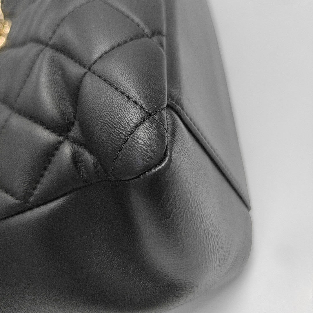 Quilted Lambskin Tote Bag Large Black