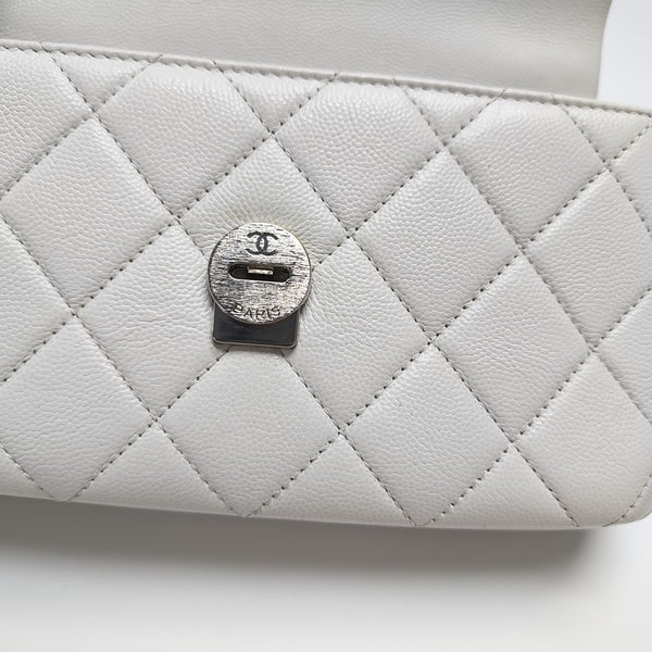 Quilted Grained Calfskin Shoulder Bag Small White