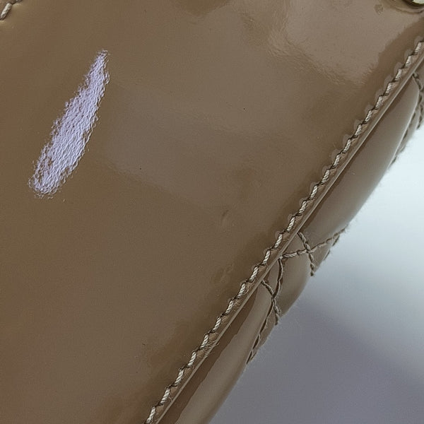 Lady Dior Mini Cannage Patent Leather Beige