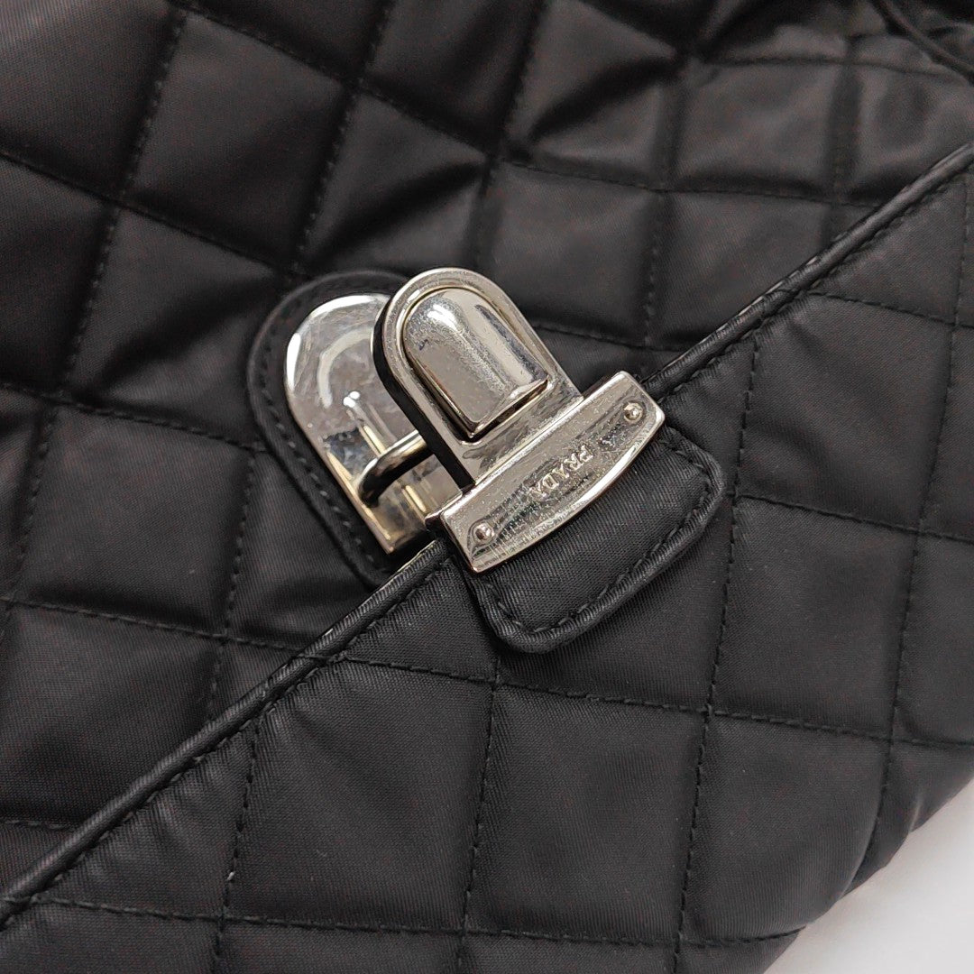 Quilted Nylon Shoulder Bag Black