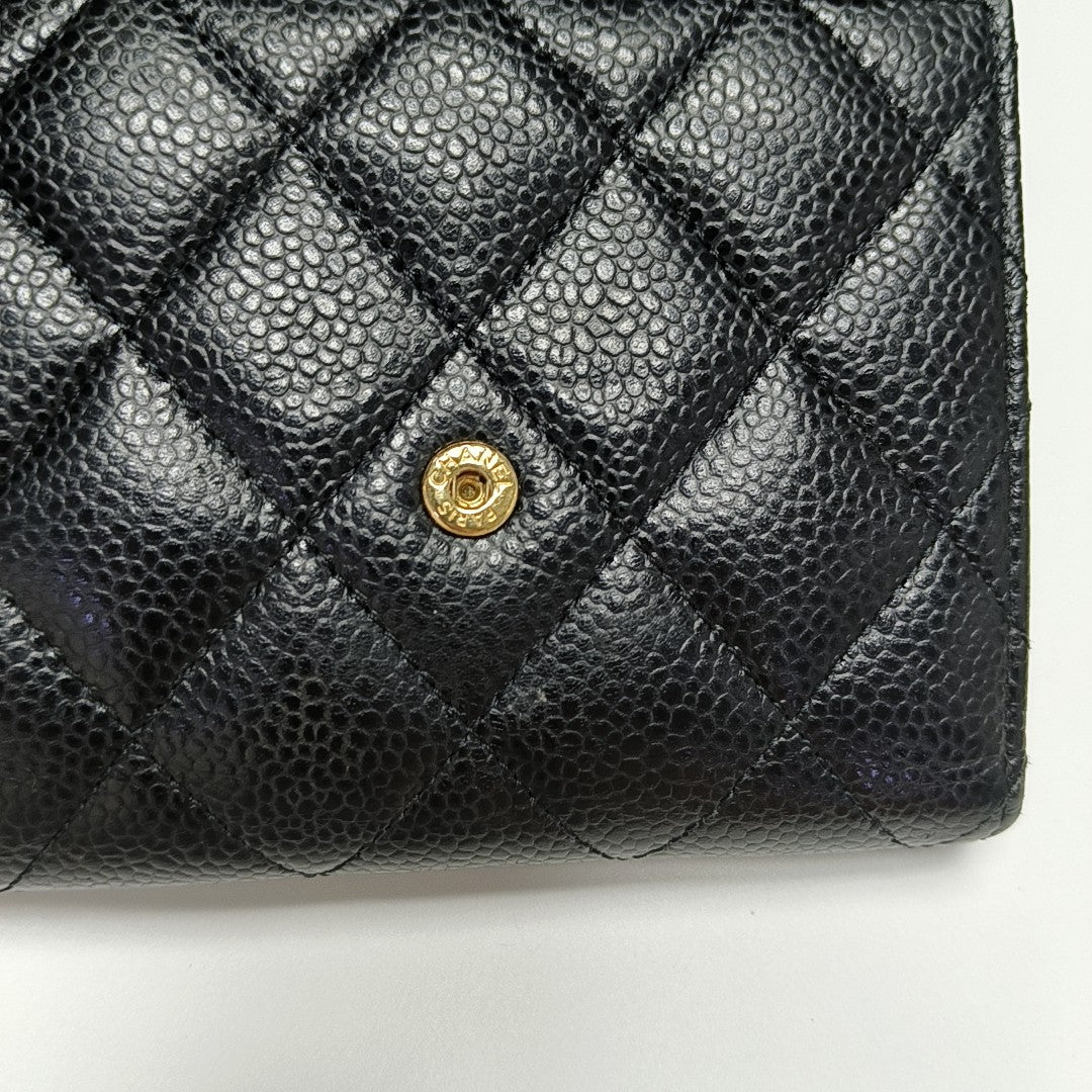Quilted Grained Calfskin Wallet Black