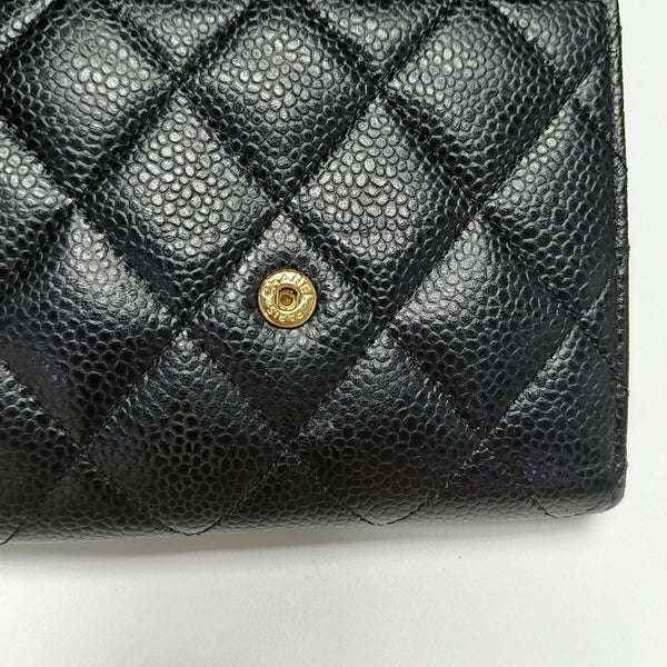 Quilted Grained Calfskin Wallet Black