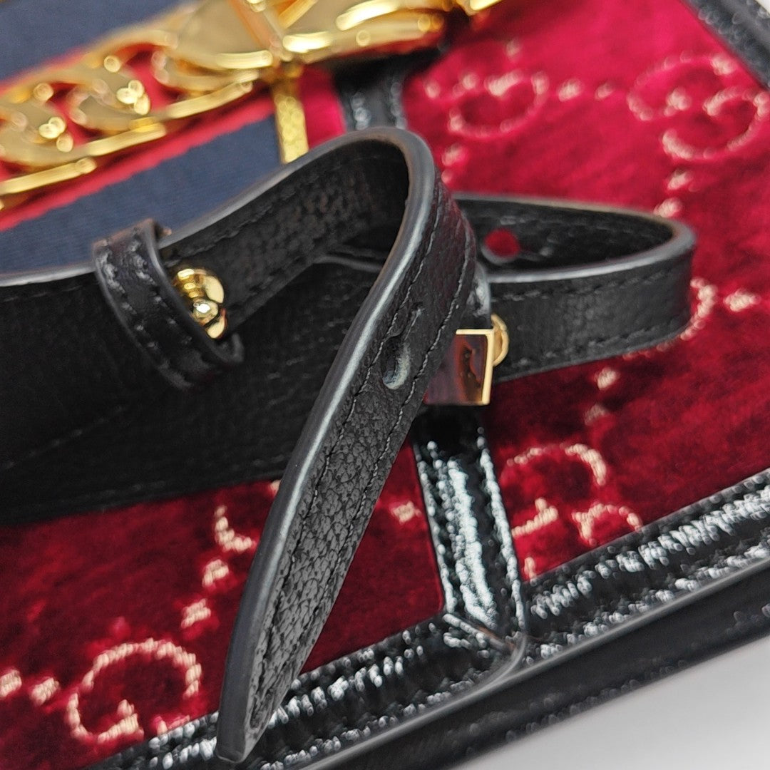 Sylvie Small Monogram Velvet Red