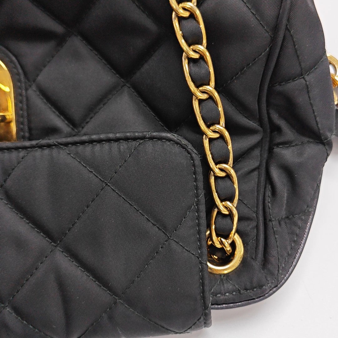 Quilted Nylon Shoulder Bag Black