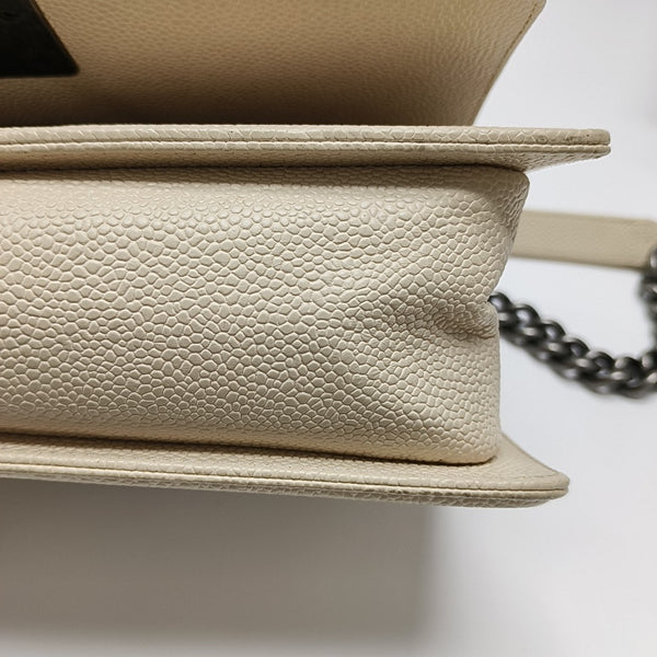 BOY CHANEL Medium Chevron Grained Calfskin White