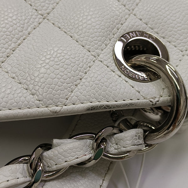 CHANEL GST Large Quilted Grained Calfskin White