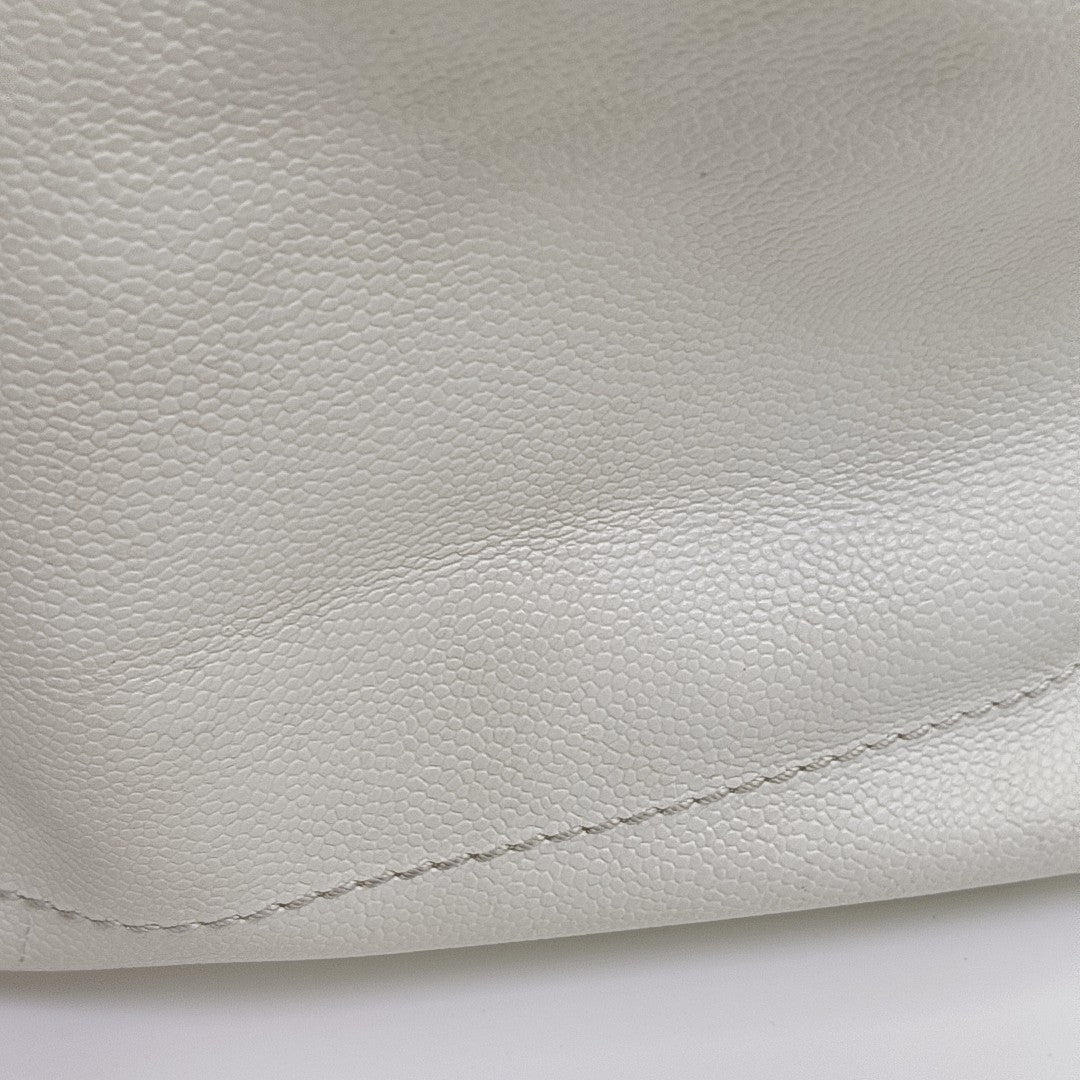 Quilted Grained Calfskin Shoulder Bag White
