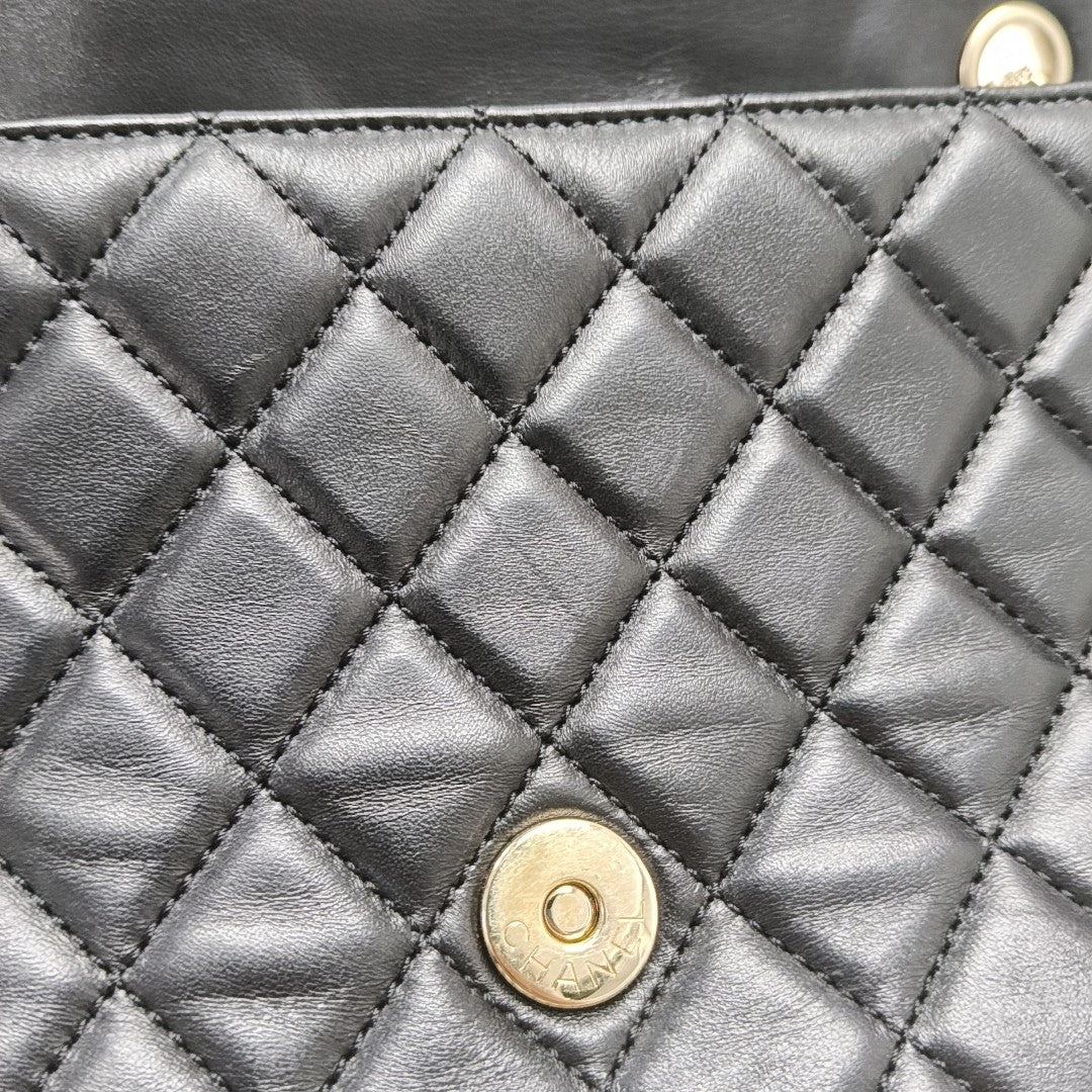 Quilted Lambskin Top Handle Bag Black