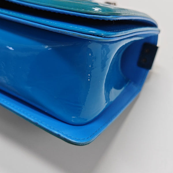 BOY CHANEL Small Quilted Patent Leather Blue