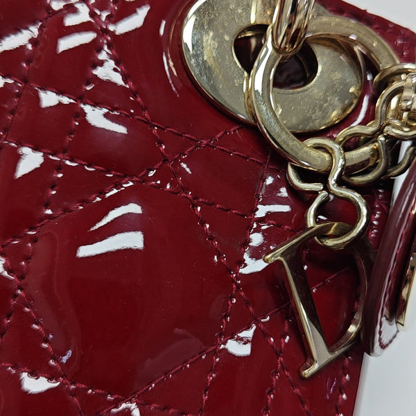 Lady Dior Mini Cannage Patent Leather Red