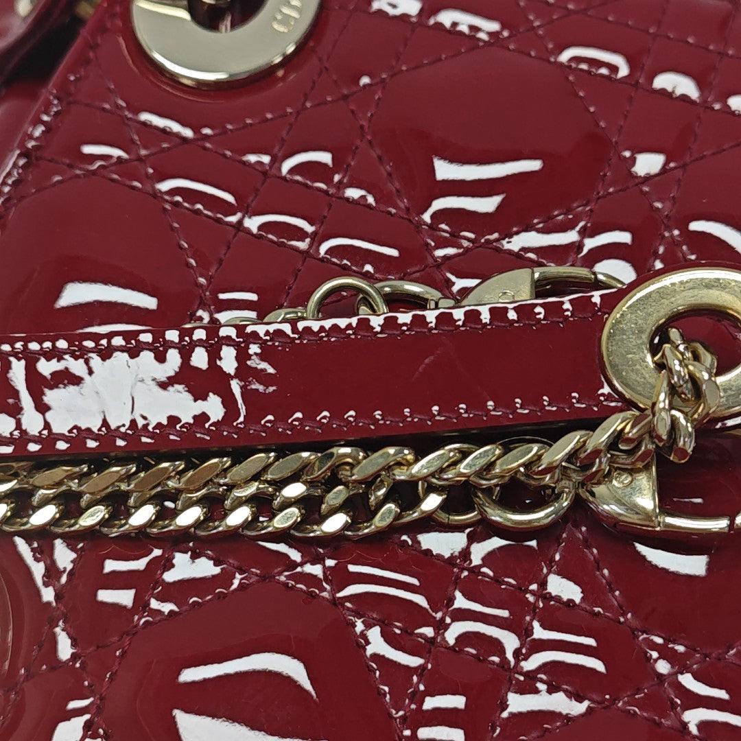 Lady Dior Mini Cannage Patent Calfskin Red