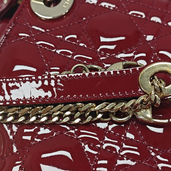 Lady Dior Mini Cannage Patent Calfskin Red