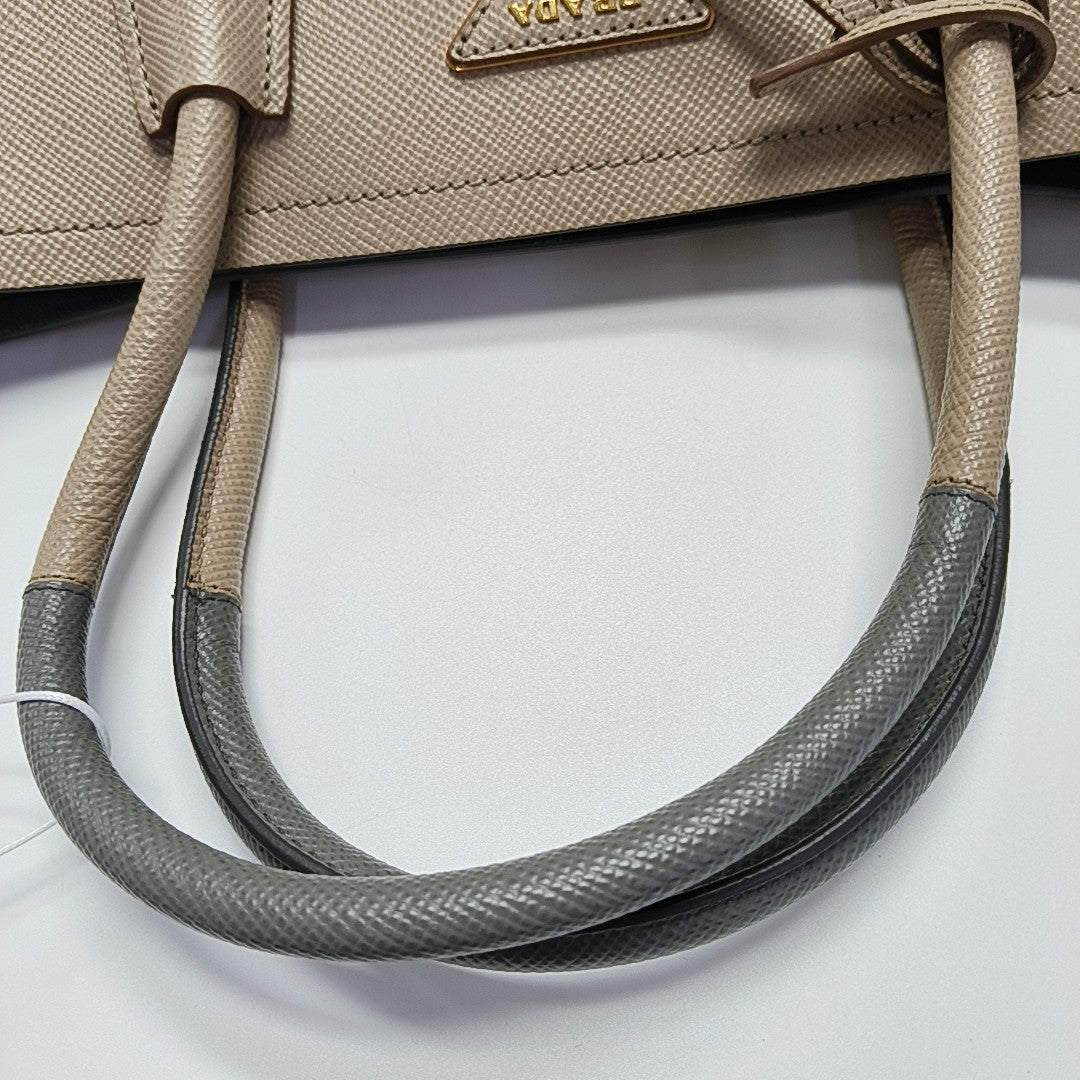 Double Medium Saffiano Calfskin Beige