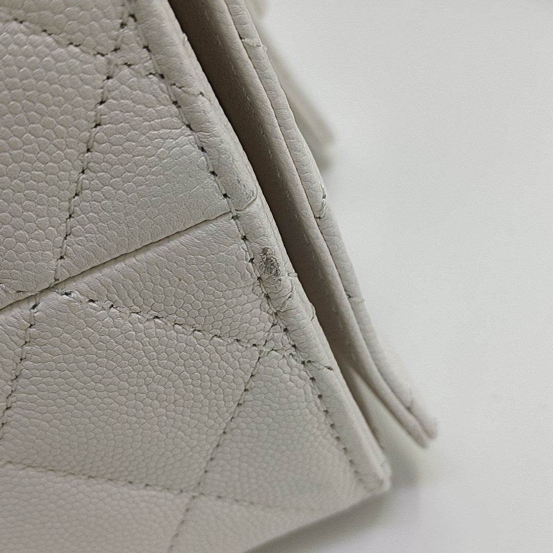 CHANEL 25 Medium Quilted Grained Calfskin White