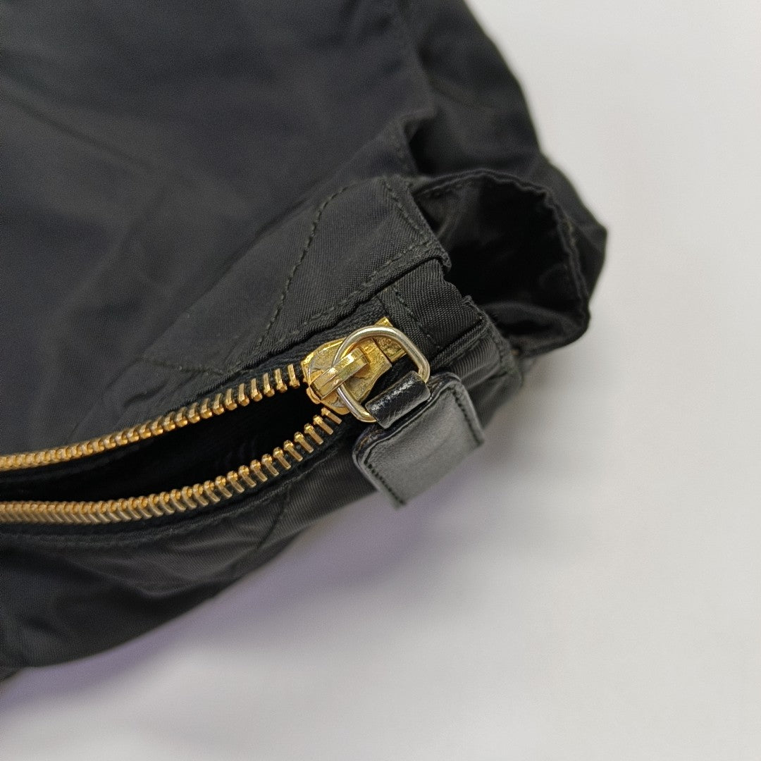 Quilted Nylon Shoulder Bag Black