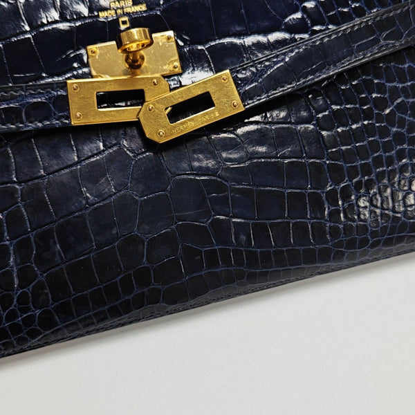 Kelly 20 Shiny Porosus Crocodile Blue Wallet