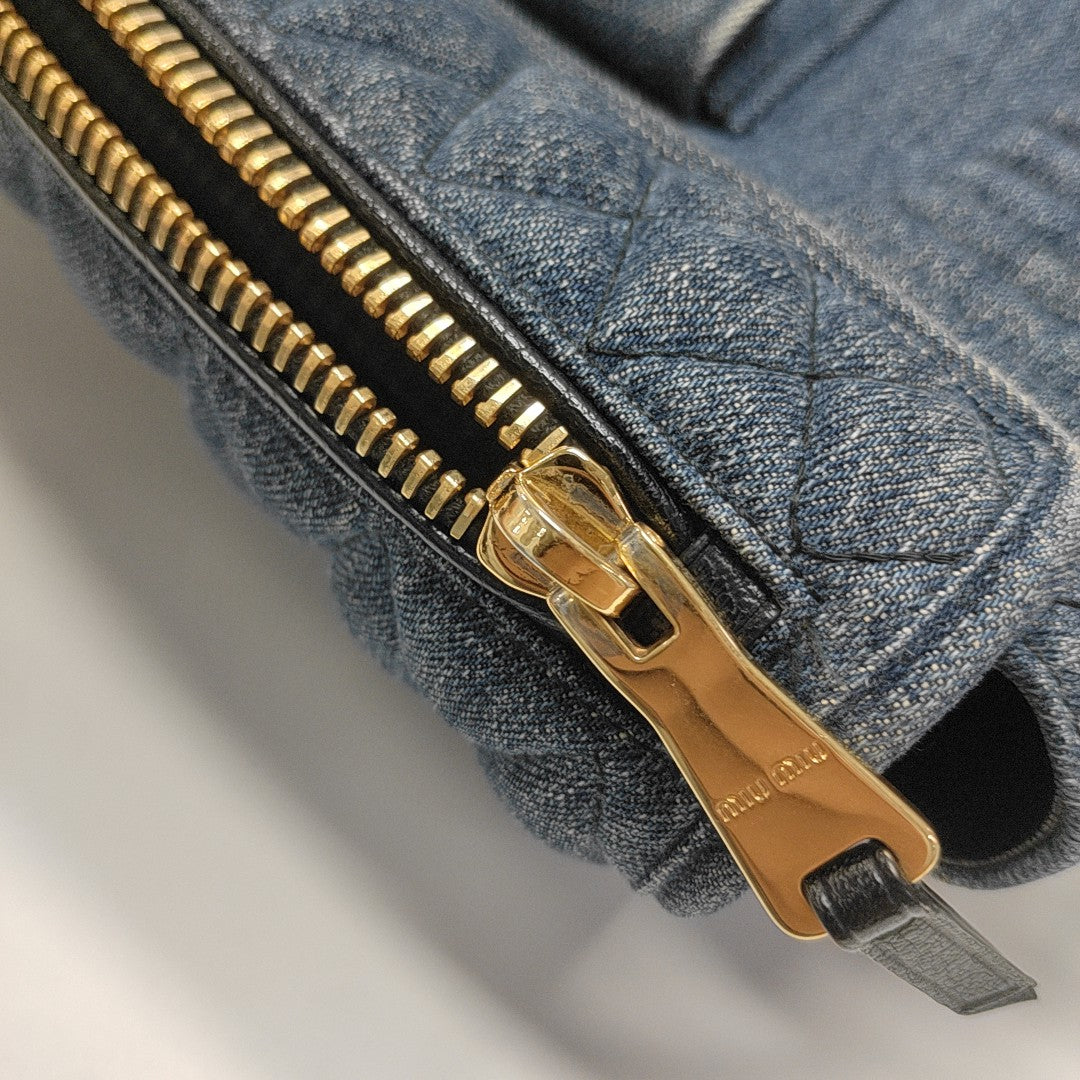 Quilted Denim Shoulder Bag Blue