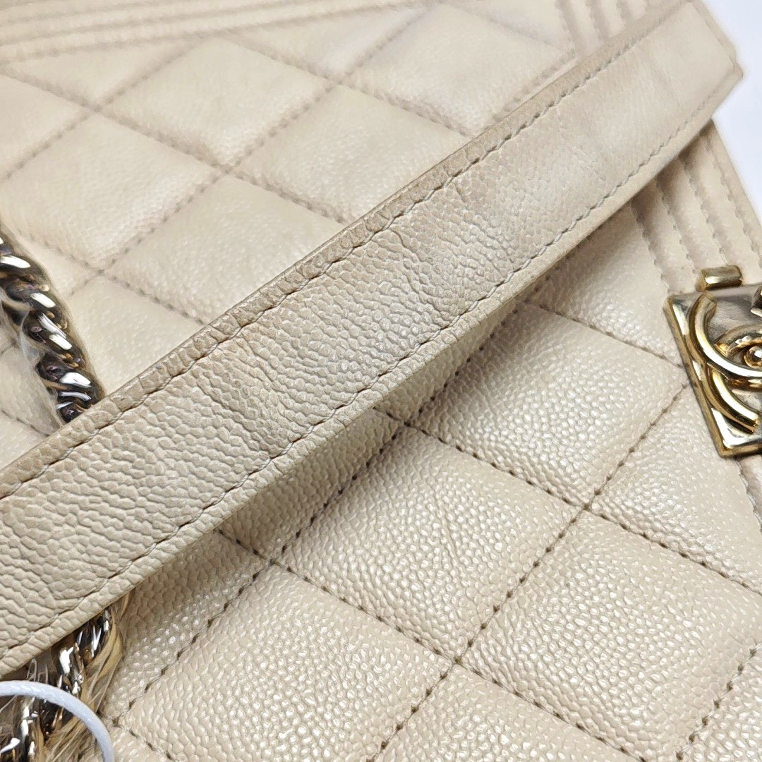 BOY CHANEL Quilted Grained Calfskin White