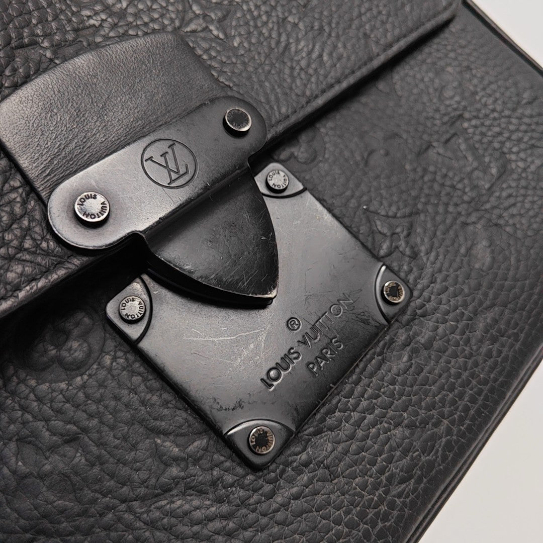 S LOCK Monogram Calfskin Black