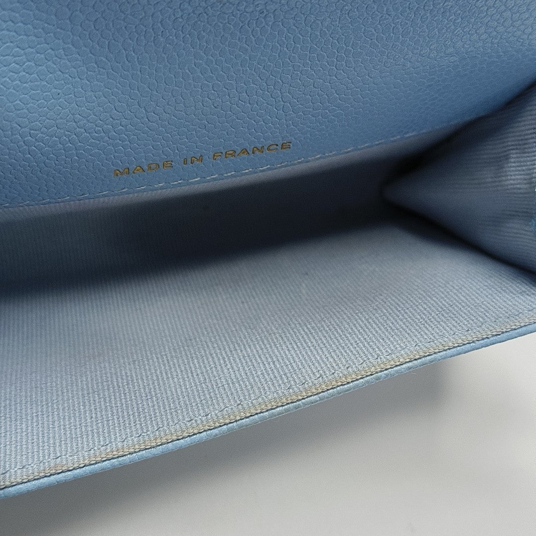 CLASSIC FLAP Quilted Grained Calfskin Blue Card Holder