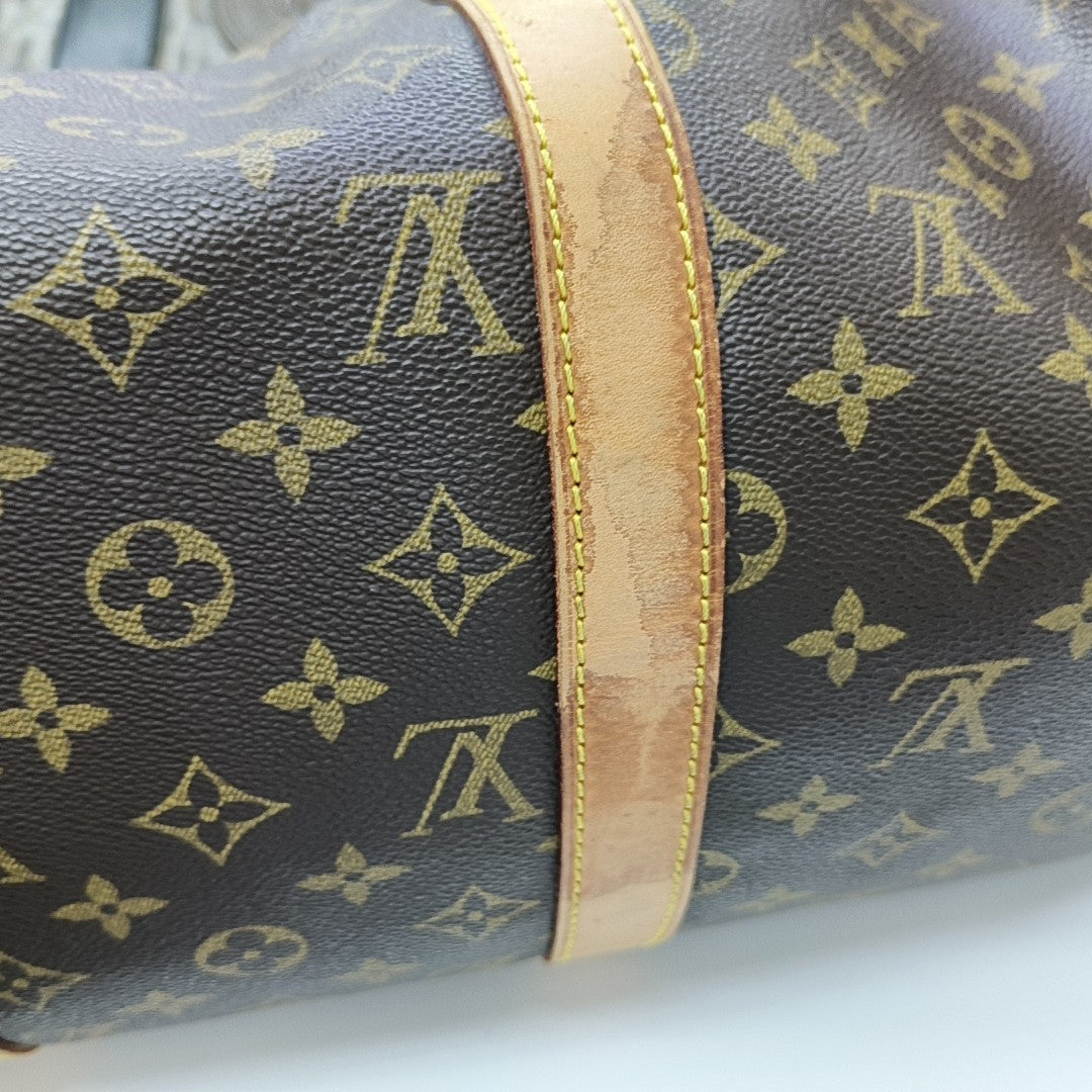 KEEPALL 50 Monogram Coated Canvas Brown