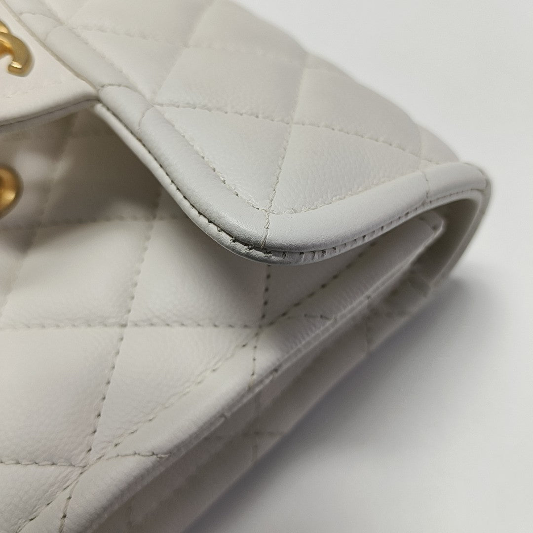 Quilted Grained Calfskin Shoulder Bag White