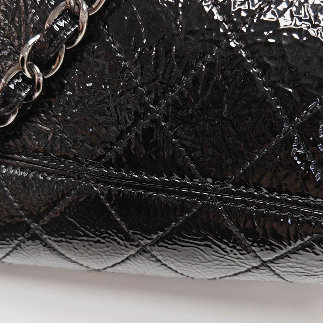 Quilted Patent Leather Shoulder Bag Black