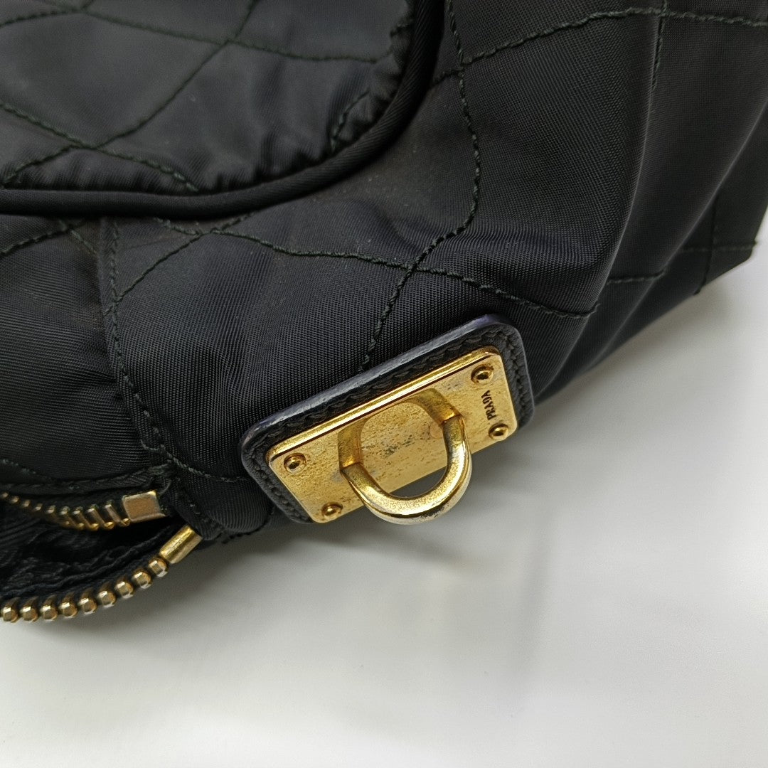 Chain Tote Quilted Nylon Black