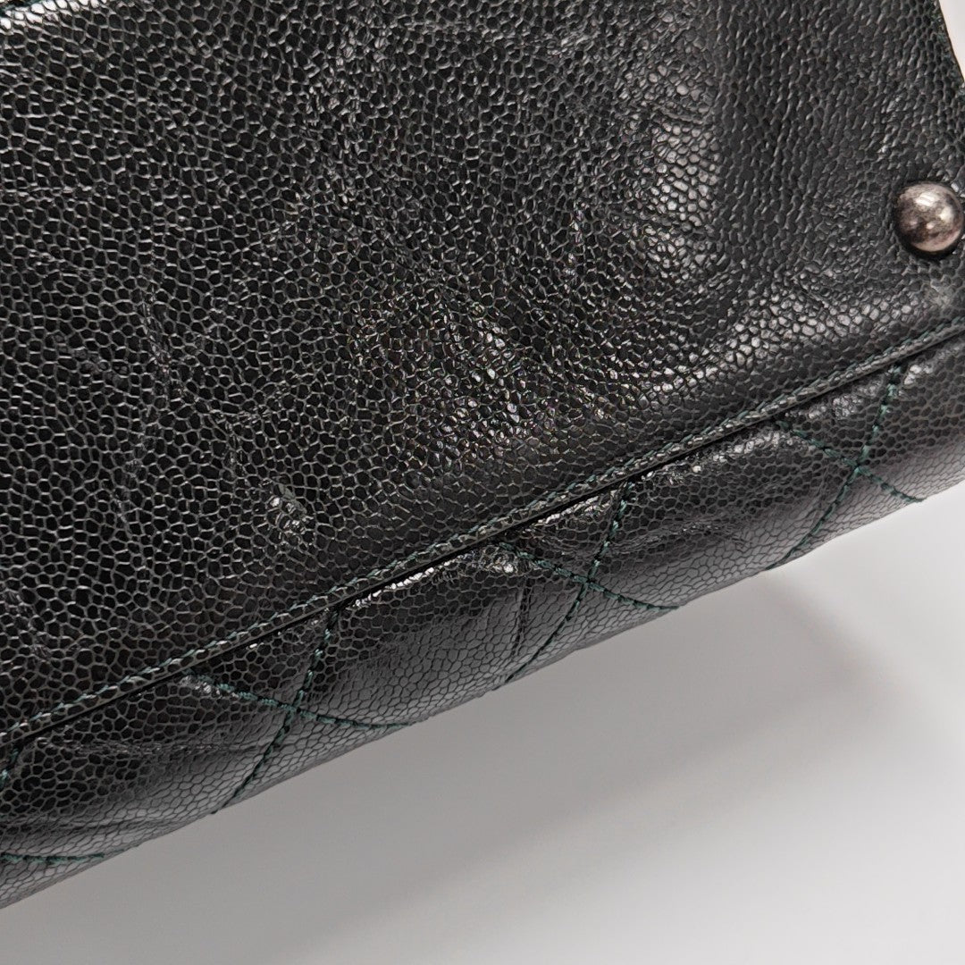 Quilted Grained Calfskin Shoulder Bag Green