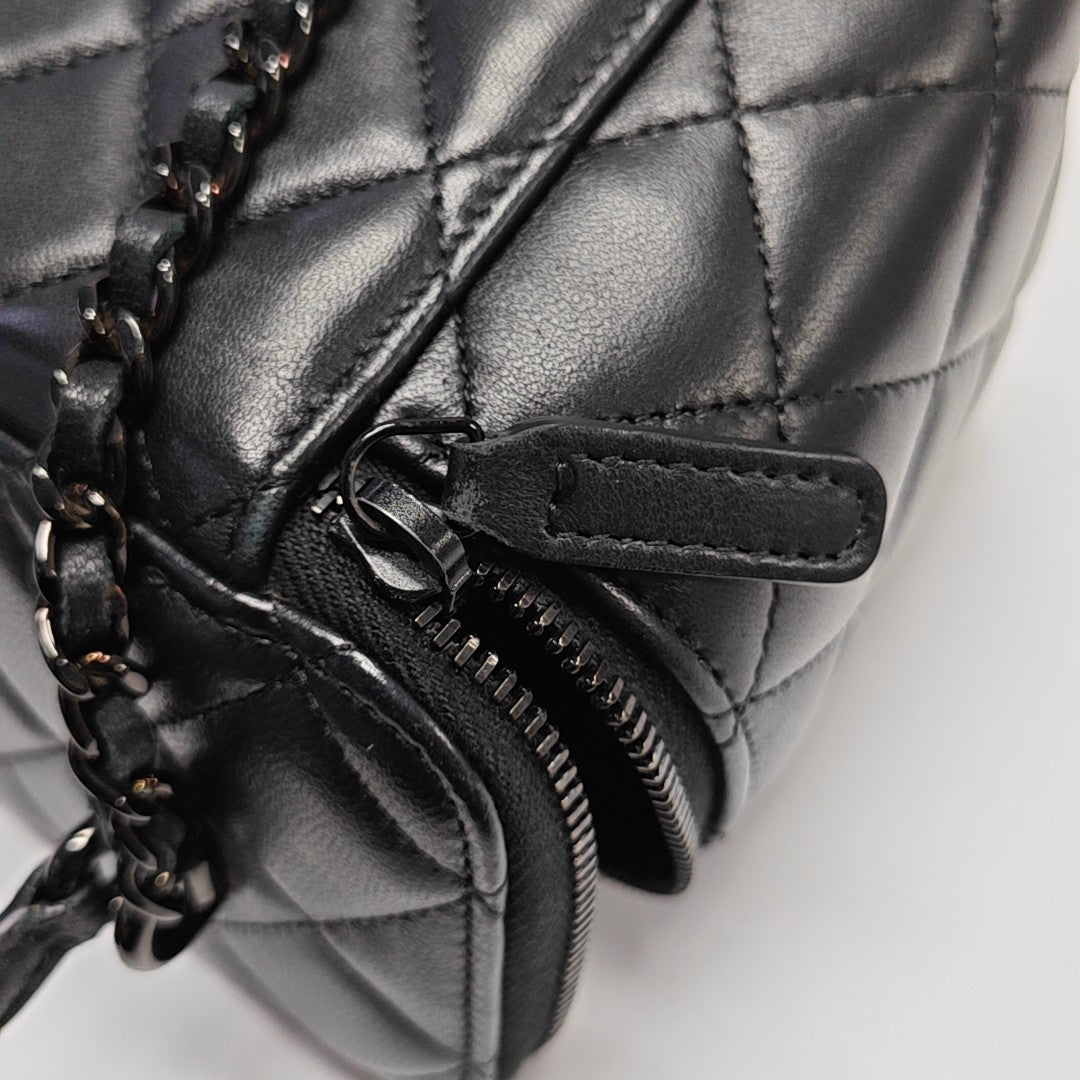 BOLSOS DE COSMÉTICOS VINTAGE Piel de Cordero Acolchada Negra