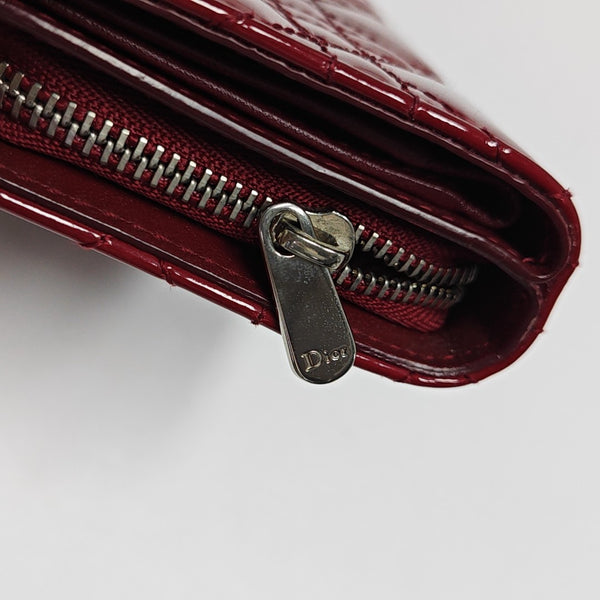 Lady Dior Cannage Patent Leather Red Wallet