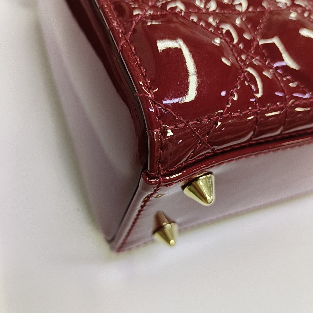 Lady Dior Small Cannage Patent Leather Red