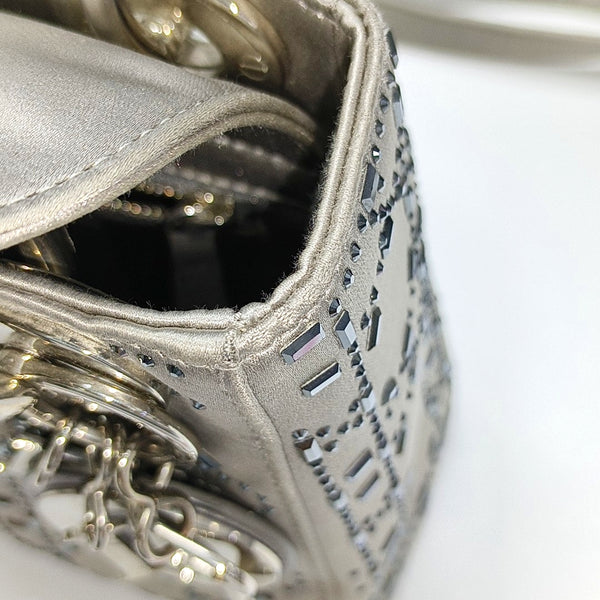 Authenticated pre-owned  Lady Dior Mini Cannage Silk Satin Grey - Tote Bag at Looply