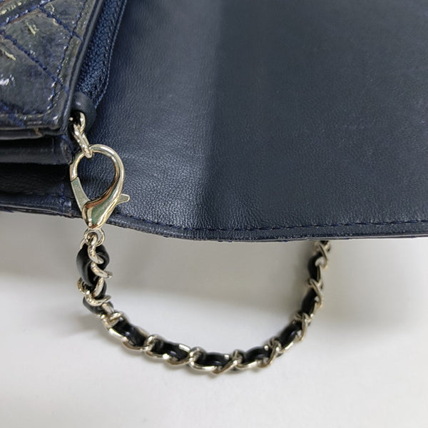 Chevron Patent Leather Wallet Blue